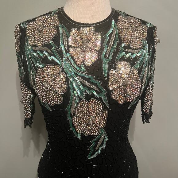 Vintage 80s Scala Silk Beaded Dress Size Small - Picture 4 of 8